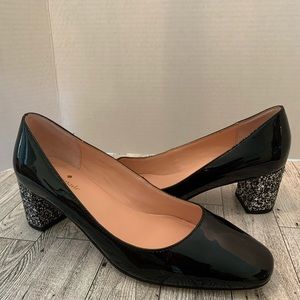 Kate Spade
Black Patent Leather Chunky silver glitter Heel Pumps